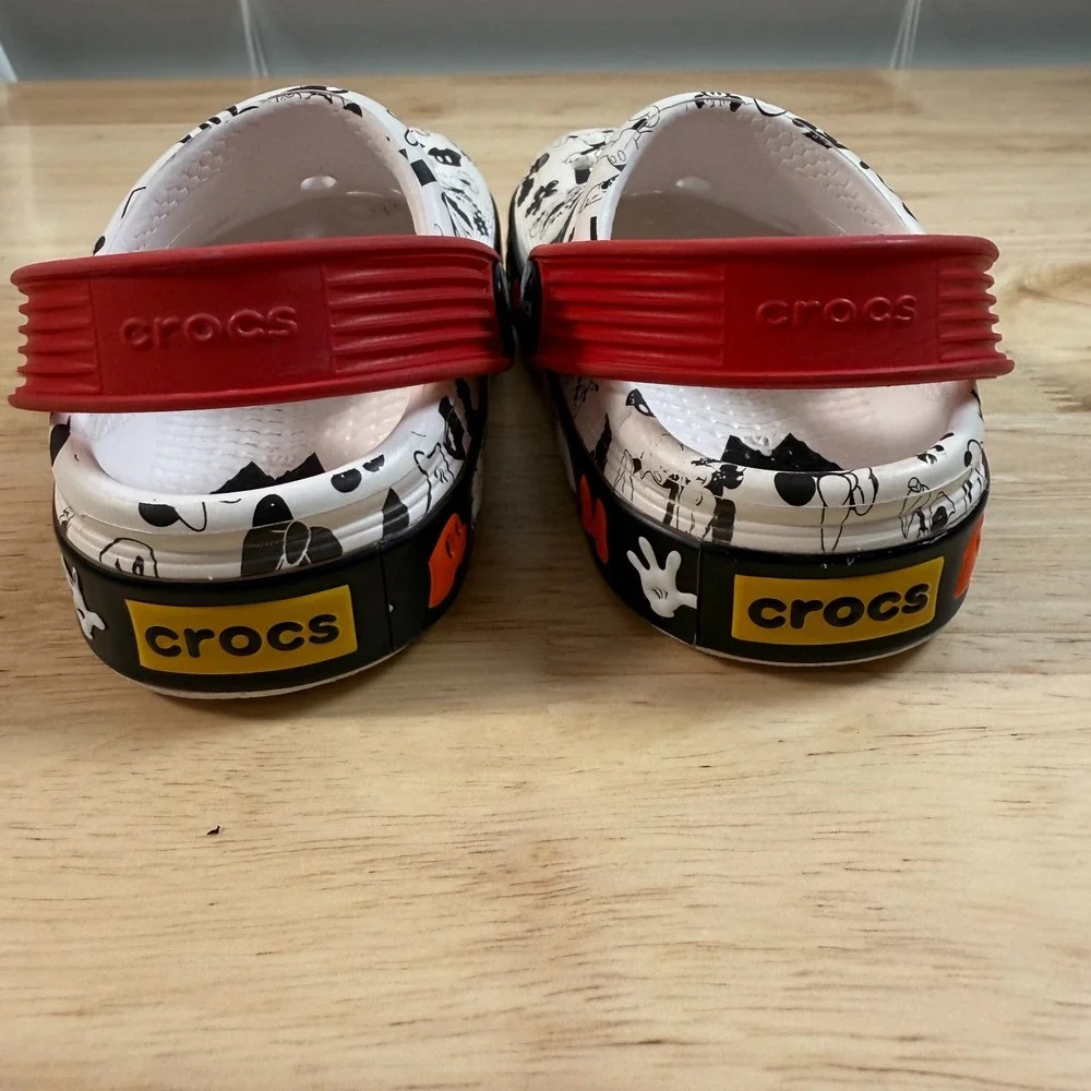 CROCS Kids White Black Mickey & Minnie Character Clogs with Red Strap